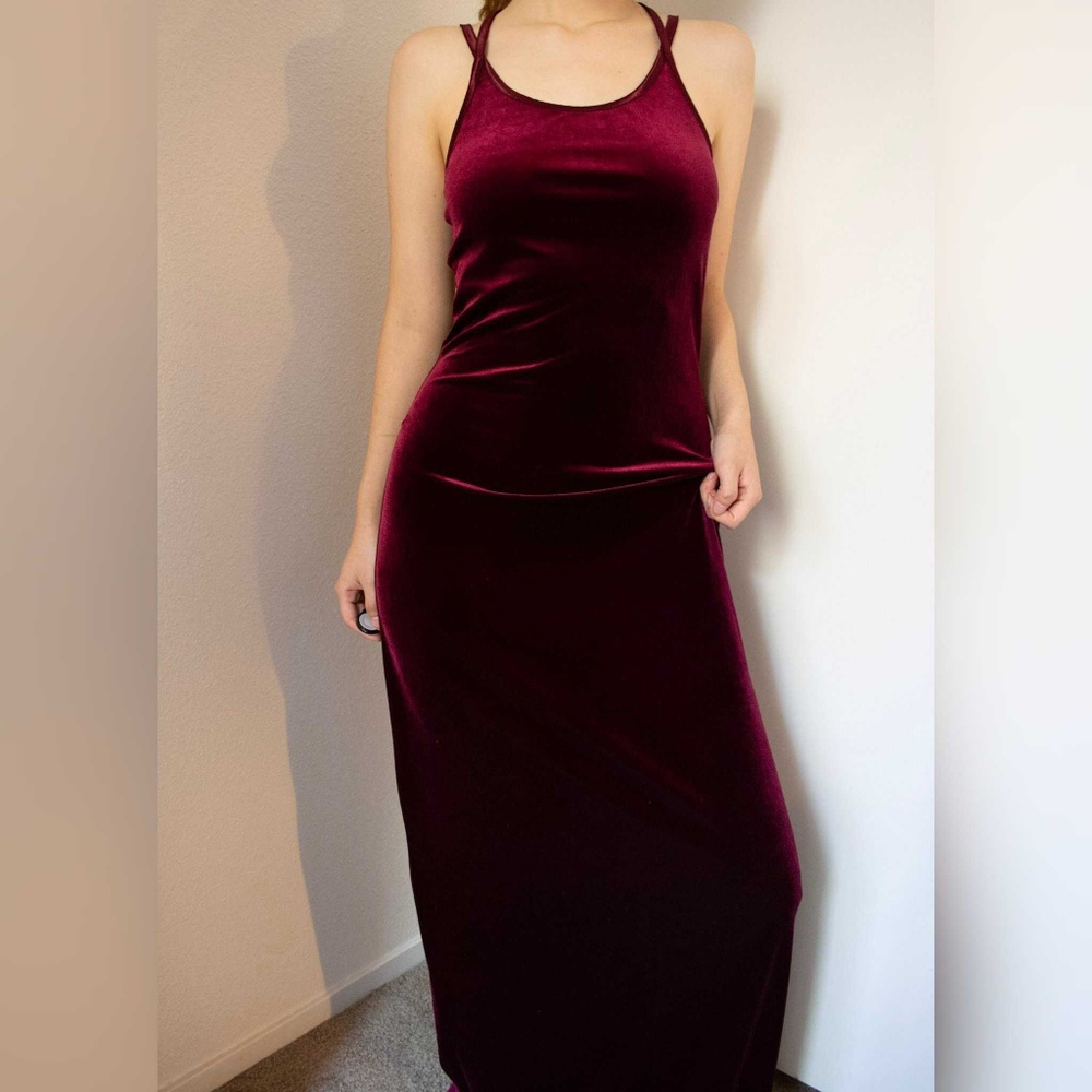 Vintage red velvet strappy long dress